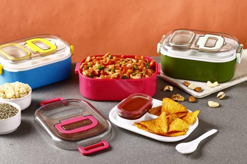 Portable Rectangular Lunch Box with Handle (Green, 19cm) | Leak-Resistant Design | Office & School Use view 4
