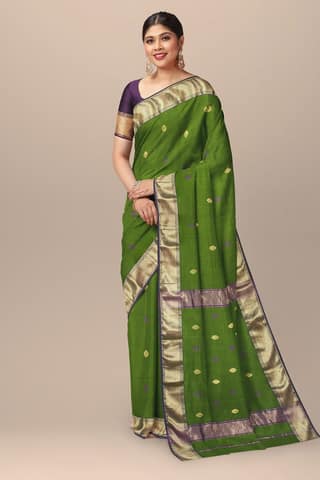 Olive Green Diamond Buta Maheshwari Silk Saree SKU-BS10032