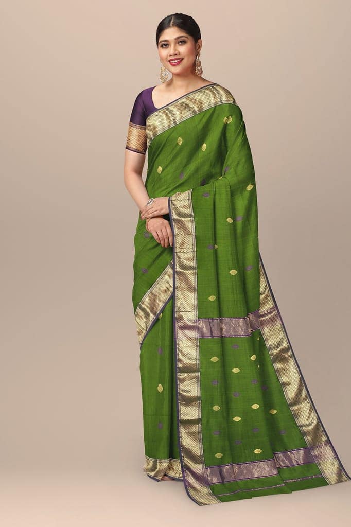 Olive Green Diamond Buta Maheshwari Silk Saree SKU-BS10032
