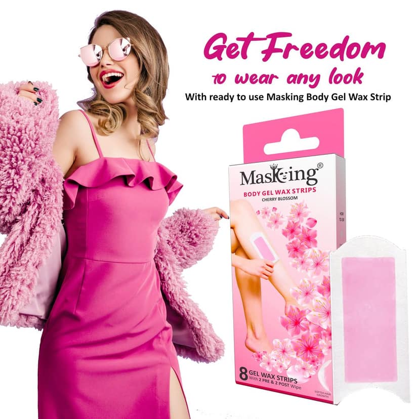 Masking Full Body Gel Waxing kit for All Skin Type, Ready to use Gel Wax Strip Hair Removal for Women, 1 pack - 08 Strip with 2 Pre & 2 Post Wipe, pack of 4 view 3