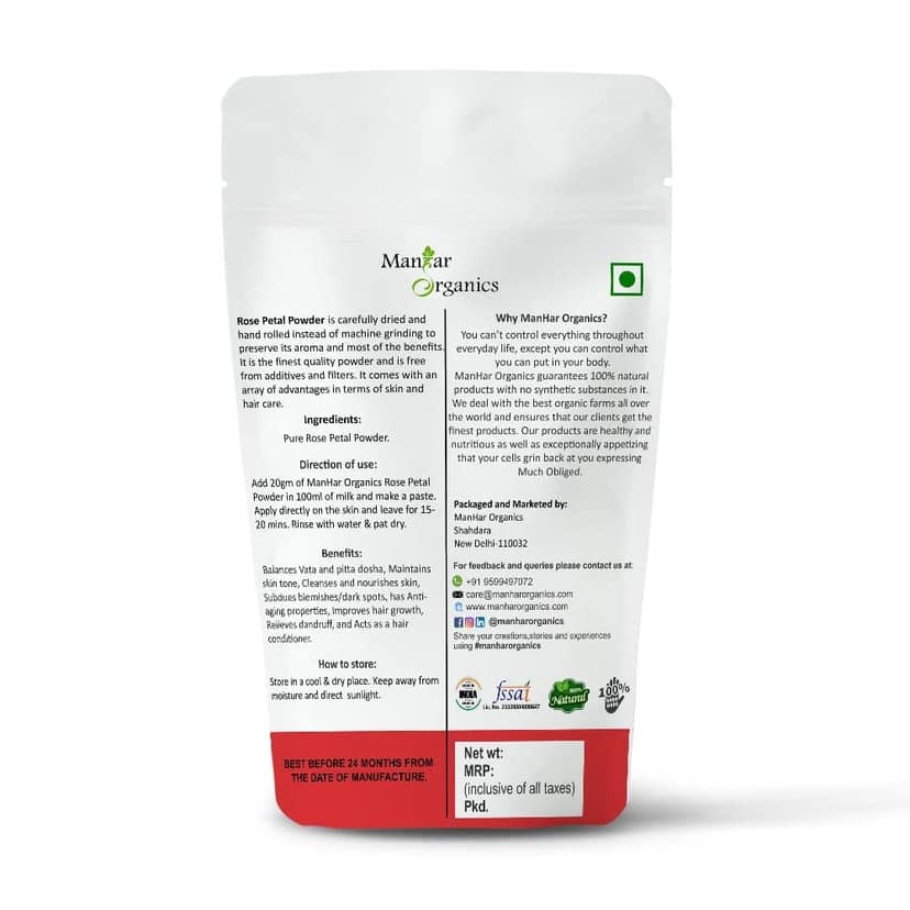 ManHar Organics Rose Petal Powder 1KG | Pure & Natural | For Glowing Skin, Face Packs & Hair Care | No Additives | Herbal Beauty Ingredient view 2