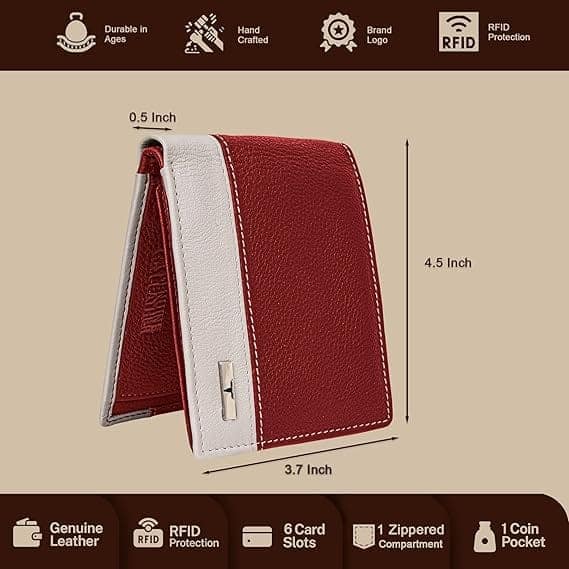 URBAN FOREST Seattle Red/Sand Leather Wallet for Men view 3