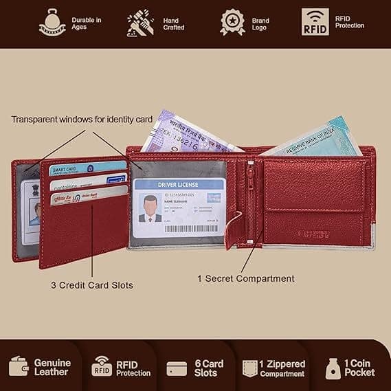 URBAN FOREST Seattle Red/Sand Leather Wallet for Men view 4