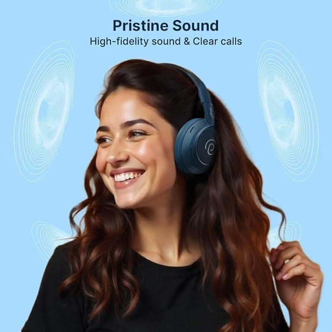 pTron Studio Evo 70hrs Playtime Wireless Over Ear Headphones w/HD Mic (Blue) view 3