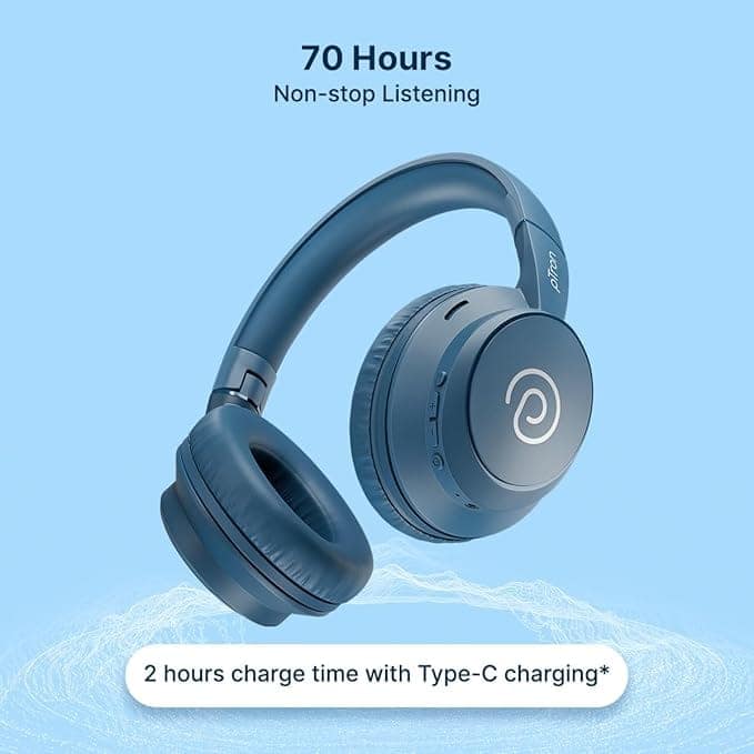 pTron Studio Evo 70hrs Playtime Wireless Over Ear Headphones w/HD Mic (Blue) view 4