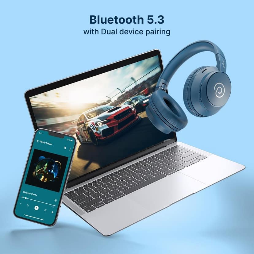 pTron Studio Evo 70hrs Playtime Wireless Over Ear Headphones w/HD Mic (Blue) view 8