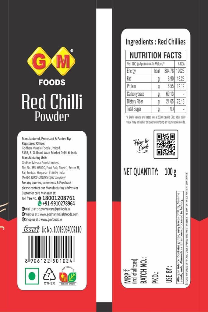 GM Foods Red Chilli Powder 100g | Goodness of Indian Spices | Spicy & Aromatic | Natural Indian Mirch for Cooking, Tadka & Curries | Lal Mirchi Powder | Finely Ground & Deep Colour | No Preservatives view 2