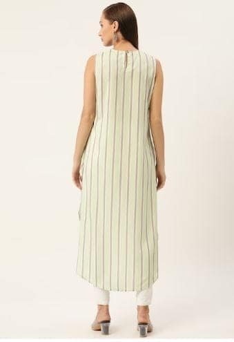 Green & Taupe Striped Crepe High-Low Longline Top view 3