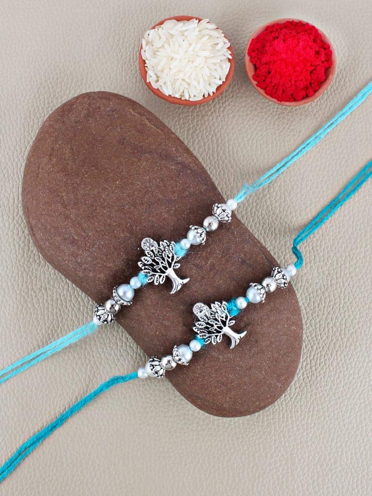 Lucky Jewellery Designer Oxidised Silver Rakhi - Rakshabandhan Tree Design Rakhee Bracelet for Brother Bhaiya Bhai Bhabhi - Pack of 2 (72-JPR1-1958-S-2) view 2
