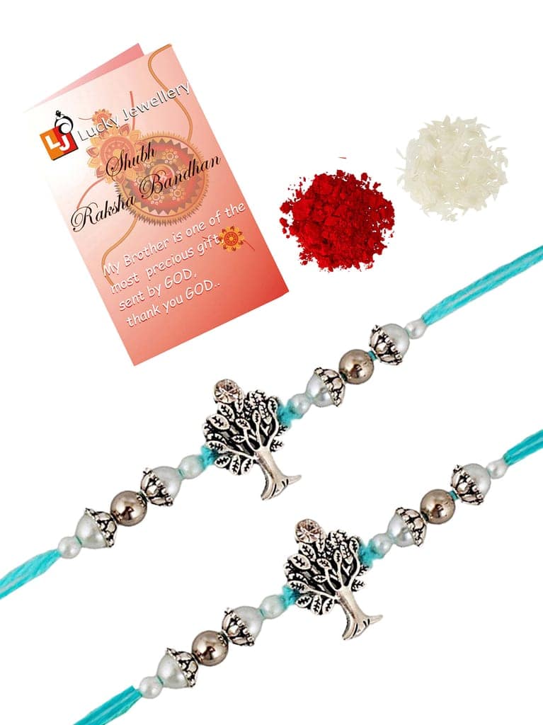 Lucky Jewellery Designer Oxidised Silver Rakhi - Rakshabandhan Tree Design Rakhee Bracelet for Brother Bhaiya Bhai Bhabhi - Pack of 2 (72-JPR1-1958-S-2) view 3