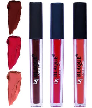 bq BLAQUE Matte Liquid Lipstick Combo of 3 Lip Color 4ml each, Waterproof - Chocolate Mood, Dark Pinkish Red, Dark Coral
