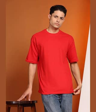ENCIGER Men Cotton Oversized Fit Solid T-Shirt ( Orange )