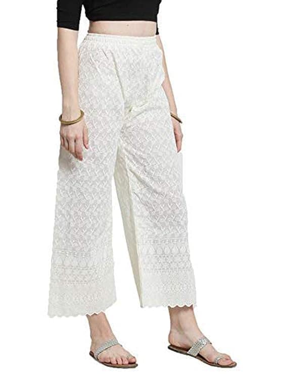 Heavy Chicken Work Embroidery Palazzo Combo Set of 2 Pcs (Black,White) view 2