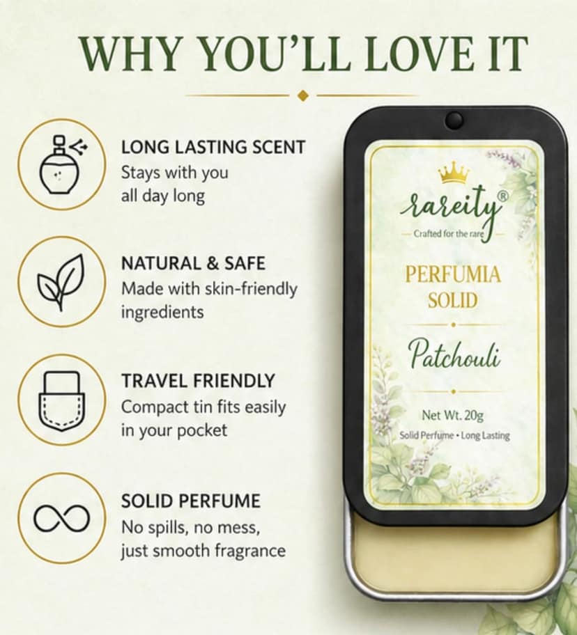 Rareity Solid Perfume – Patchouli Fragrance | Earthy Herbal Long Lasting Balm Perfume | Pocket Perfume | Alcohol-Free | 20g| Travel-Friendly view 3
