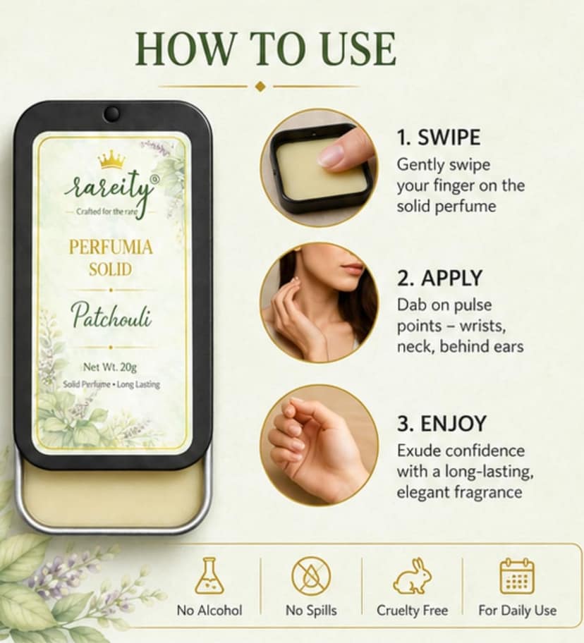Rareity Solid Perfume – Patchouli Fragrance | Earthy Herbal Long Lasting Balm Perfume | Pocket Perfume | Alcohol-Free | 20g| Travel-Friendly view 5