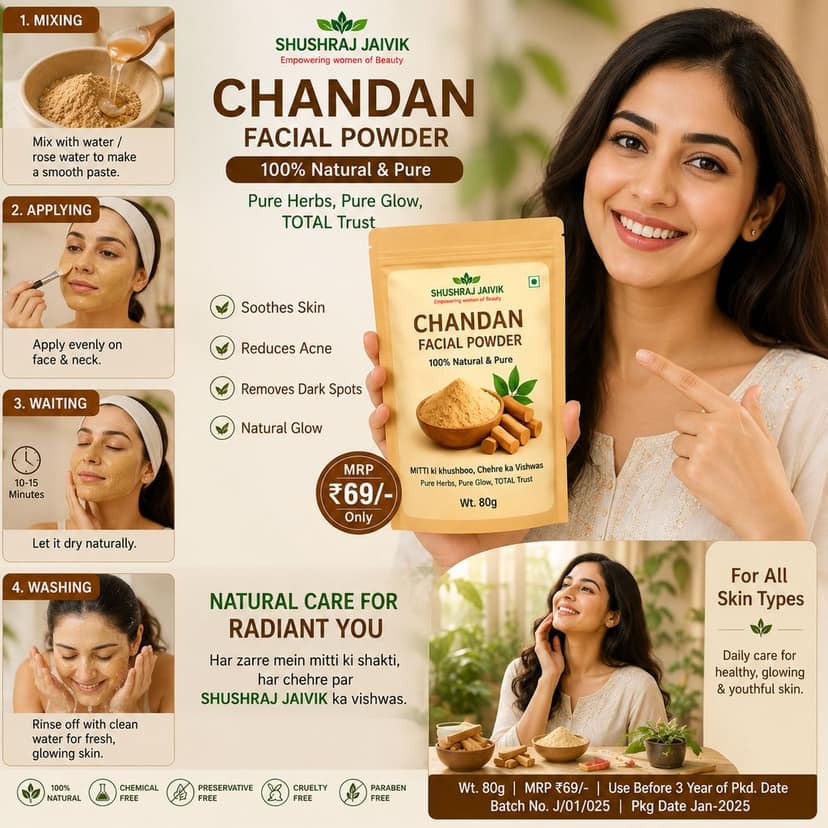 Chandan Facial Powder 80g | 100% Natural & Pure Sandalwood Face Powder | MRP ₹69 view 9