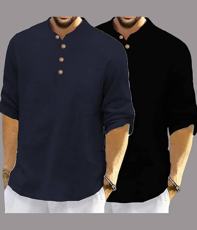 UNI VIBE Brown Cotton Blend Men's Shirt Style Kurta ( Pack of 2 )