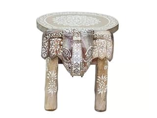 Vijay Art - Hand-Crafted and Emboss Colorful Painted Wooden Elephant Shape Stool for Home/Office/Living or Bedroom Decor,Decorative Showpiece