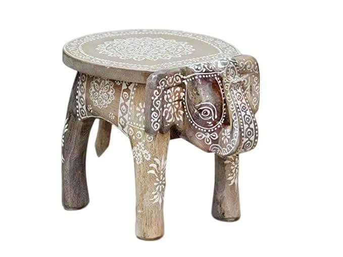 Vijay Art - Hand-Crafted and Emboss Colorful Painted Wooden Elephant Shape Stool for Home/Office/Living or Bedroom Decor,Decorative Showpiece view 2
