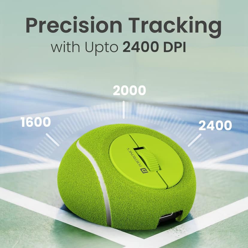 Portronics ToadPlay Tennis Mini Wireless Mouse, Dual Wireless Connectivity, Rechargeable Upto 2400 DPI Adjustable, Bluetooth 5.0 & 2.4GHz RF, Type C Rechargeable Battery, Premium Soft Silicone Material - Green view 2
