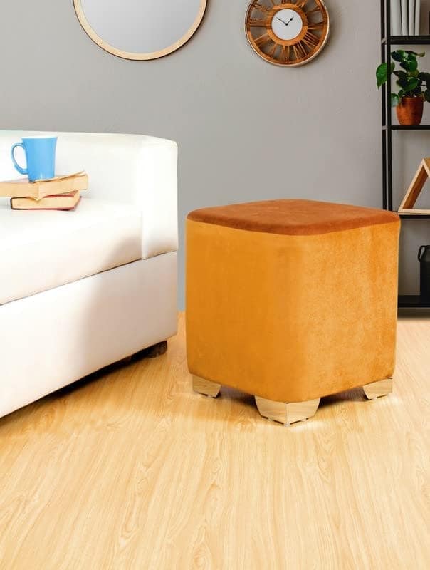 ShadowKart Sitting Stool Ottoman Pouffes for Living Room Sitting Bench Furniture Wooden Footrest Pouf Seat Puffy Foam Small Foot Stool for Office Home Decor, 16x16x18 Inch