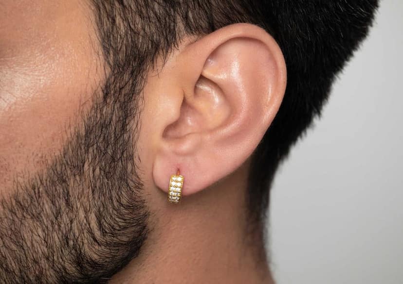 Two Line Boxed Hoop Earring For Men (1 Pc Only) view 3