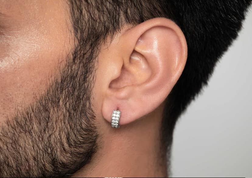 Two Line Boxed Hoop Earring For Men (1 Pc Only) view 4