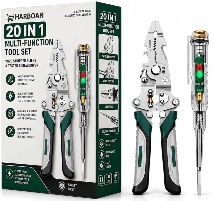 20-in-1 Wire Stripper Tool Kit with Tester Screwdriver | Multi Function Wire Stripping, Cutting & Crimping Pliers | Electrical Repair Tool for Electricians, Cable, DIY, Home & Professional Use (1)