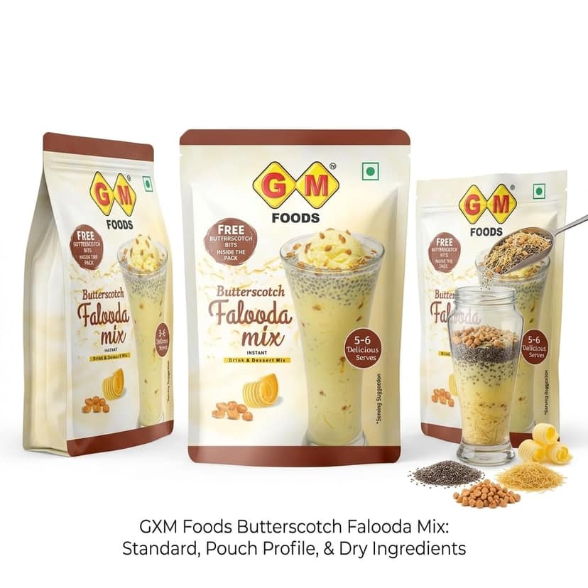 GM Foods Butterscotch Falooda Mix 160g | Instant Dessert Drink Mix | 5–6 Servings Per Pack | Rich & Creamy Butterscotch Flavour | Easy to Prepare | Refreshing Summer Beverages view 2