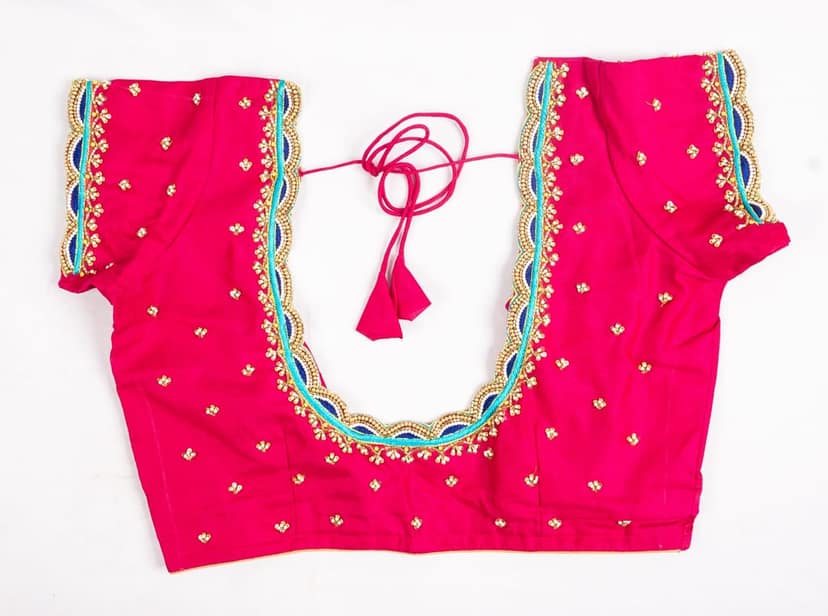 Embroidered Pink Saree Blouse with Zari and Beadwork view 3