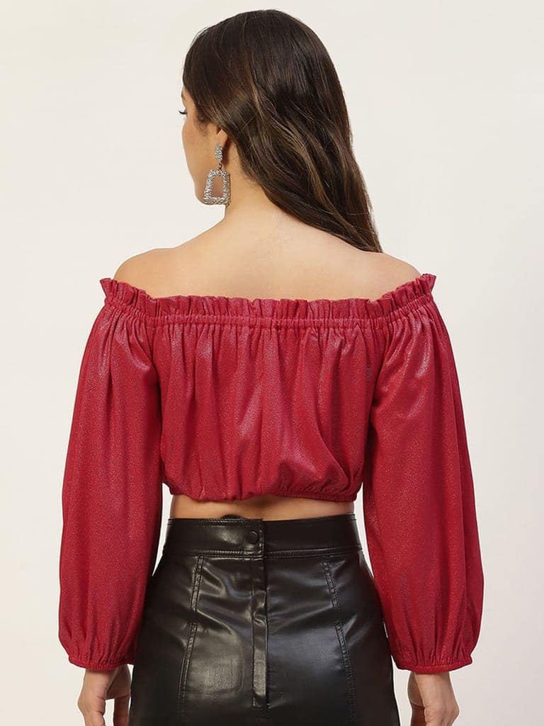 Red Off-Shoulder Crop Top view 3