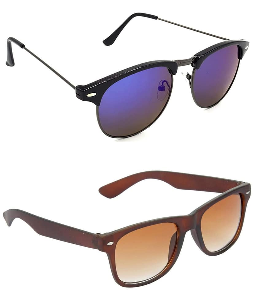HRINKAR Unisex Rectangle Sunglasses Grey & Brown Frame, Grey & Brown Lens (Medium) - Pack of 2
