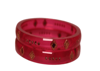 NLR URBAN Red Glass Bangles with Golden Embellishments - Elegant Wrist Accessories