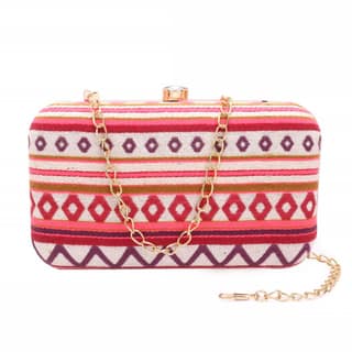 MULTI COLOR WOMEN HANDLOOM FABRIC HAND CLUTCH CUM SLING BAG (9 INCH L X 6 INCH W)