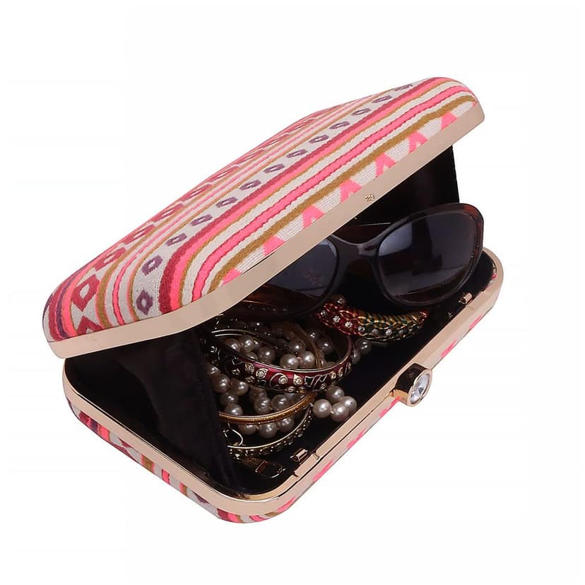 MULTI COLOR WOMEN HANDLOOM FABRIC HAND CLUTCH CUM SLING BAG (9 INCH L X 6 INCH W) view 3