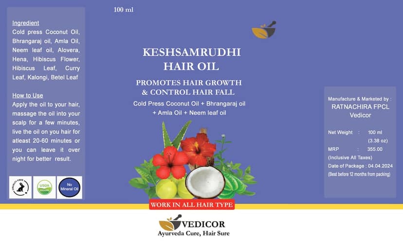 Vedicor Keshsamridhi Hair Oil for Men & Women 丨 Improve Hair Growth & Reduce Hair fall & Dandruff 丨Ayurvedic Elixir for Stronger, Shinier Hair view 5