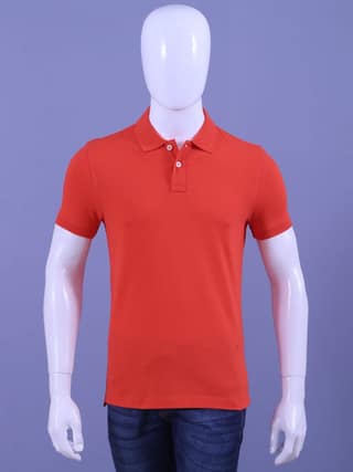 Men's Dark Orange Enzyme Finish Solid Polo T-Shirt