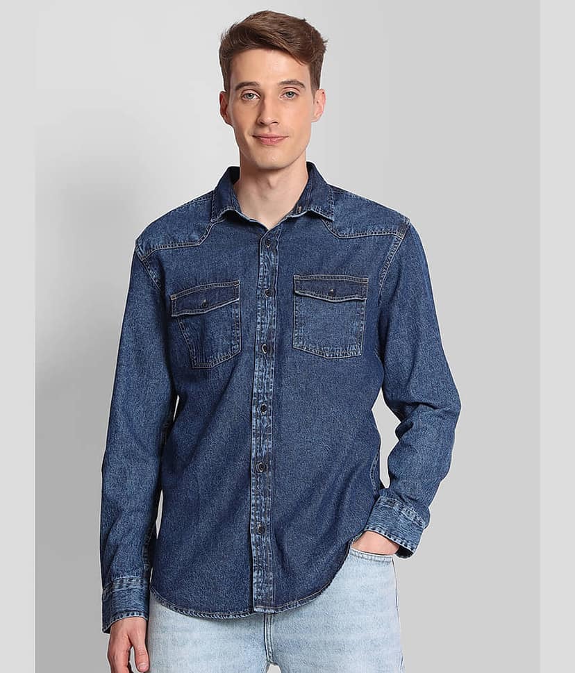 Bene Kleed Denim Regular Fit Solids Full Sleeves Men's Casual Shirt - Blue ( Pack of 1 ) view 3