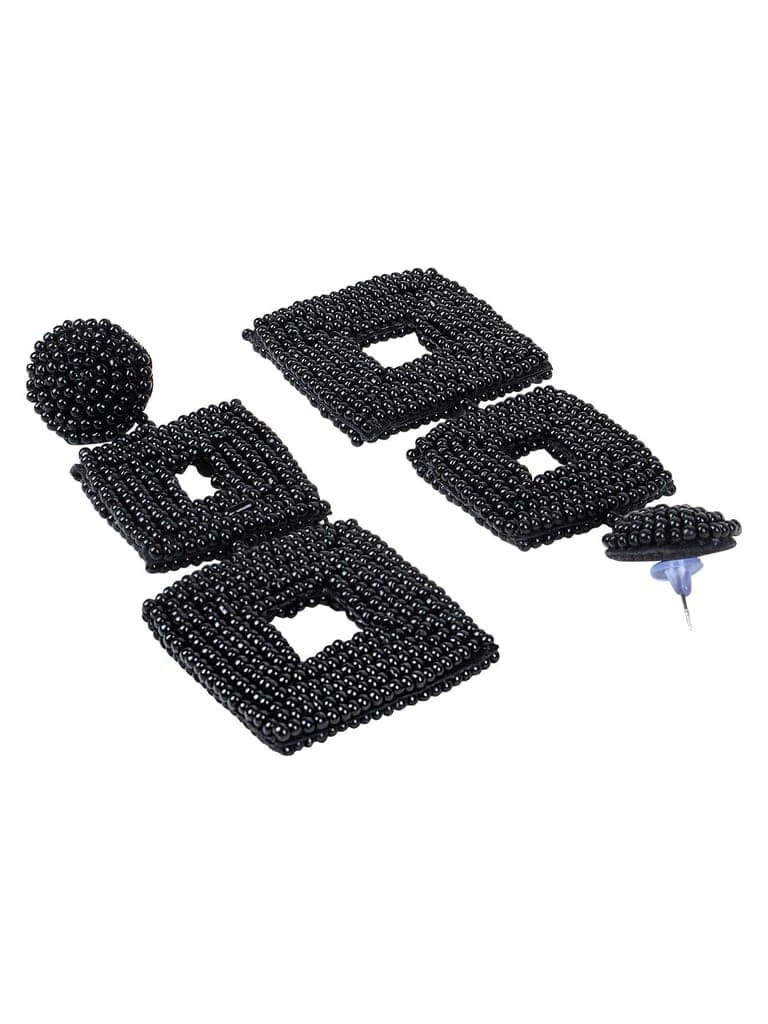 Cardinal Black Beads Handmade Weaving Geometric Design Earings view 2
