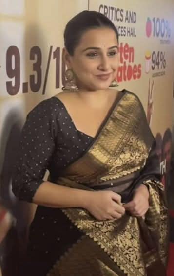 Celebrity Chanderi Silk Saree in Black with Zari chunri Butis and wide zari border view 2