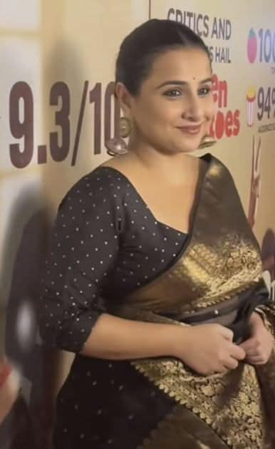 Celebrity Chanderi Silk Saree in Black with Zari chunri Butis and wide zari border view 3