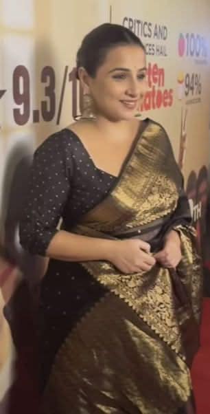 Celebrity Chanderi Silk Saree in Black with Zari chunri Butis and wide zari border view 4