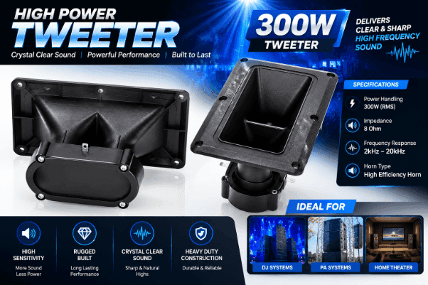 300W Horn Tweeter Speaker Pair – High Power Black Audio Tweeters for DJ, PA Systems, Car Audio & Home Theatre, Heavy Duty Sound System Speakers for Enhanced Audio Performance view 4