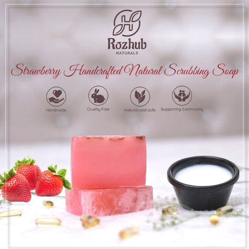 Strawberry Handcrafted Natural Scrubbing Soap with Shea Butter and Vitamin E - 100gm view 3
