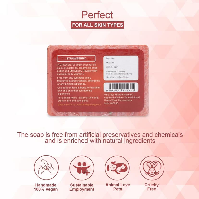 Strawberry Handcrafted Natural Scrubbing Soap with Shea Butter and Vitamin E - 100gm view 6
