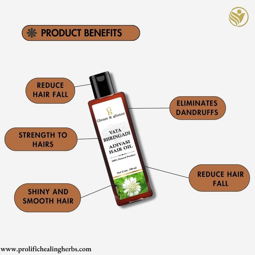 Gleam & glisten Vata Bhringadi Adivasi Hair Oil, 100ml. Strength to Hair, Eliminate Dandruff, Reduces Hair Fall, Promotes Hair Growth, Shiny & Smooths Hair view 3