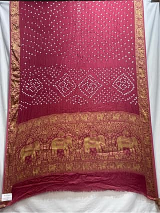 Kala Sanskruti All Over Gajri Color Art Silk Bandhani Saree 6.5M with Blouse Piece Elegant Traditional Wear Bridal Unique Saree for Women