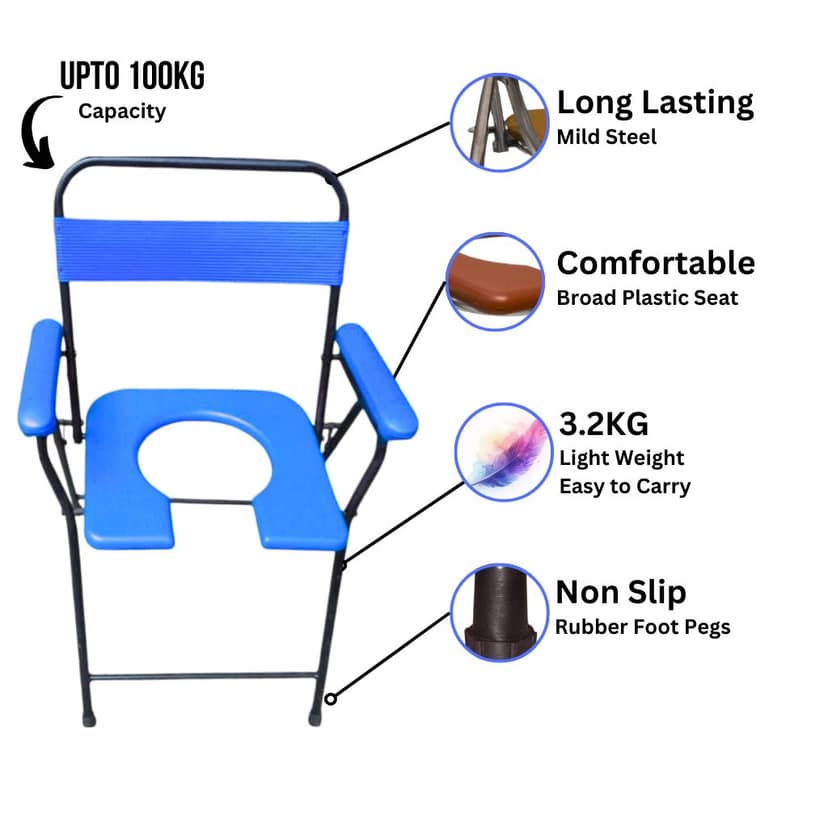 MS Adult Toilet Chair Blue | Portable Camping Commode chair view 2