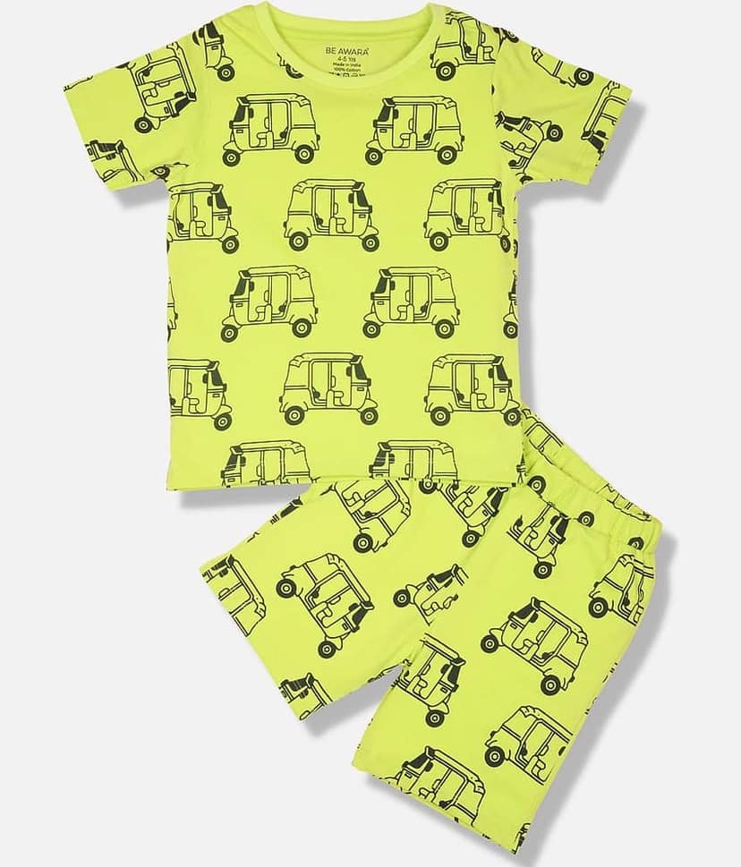 Be Awara Pack of 1 Unisex for Baby Cotton T-Shirt & Shorts ( Yellow )
