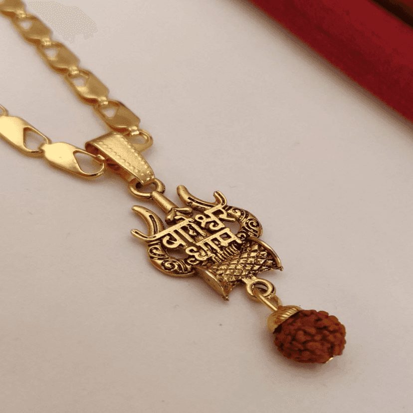 Bageshwar dham Fancy Gold Plated Long CHAIN-PENDANLE & Gold Rudraksha Bracelet For Man's and Boy's (COMBO PACK OF 2 PIC) view 3
